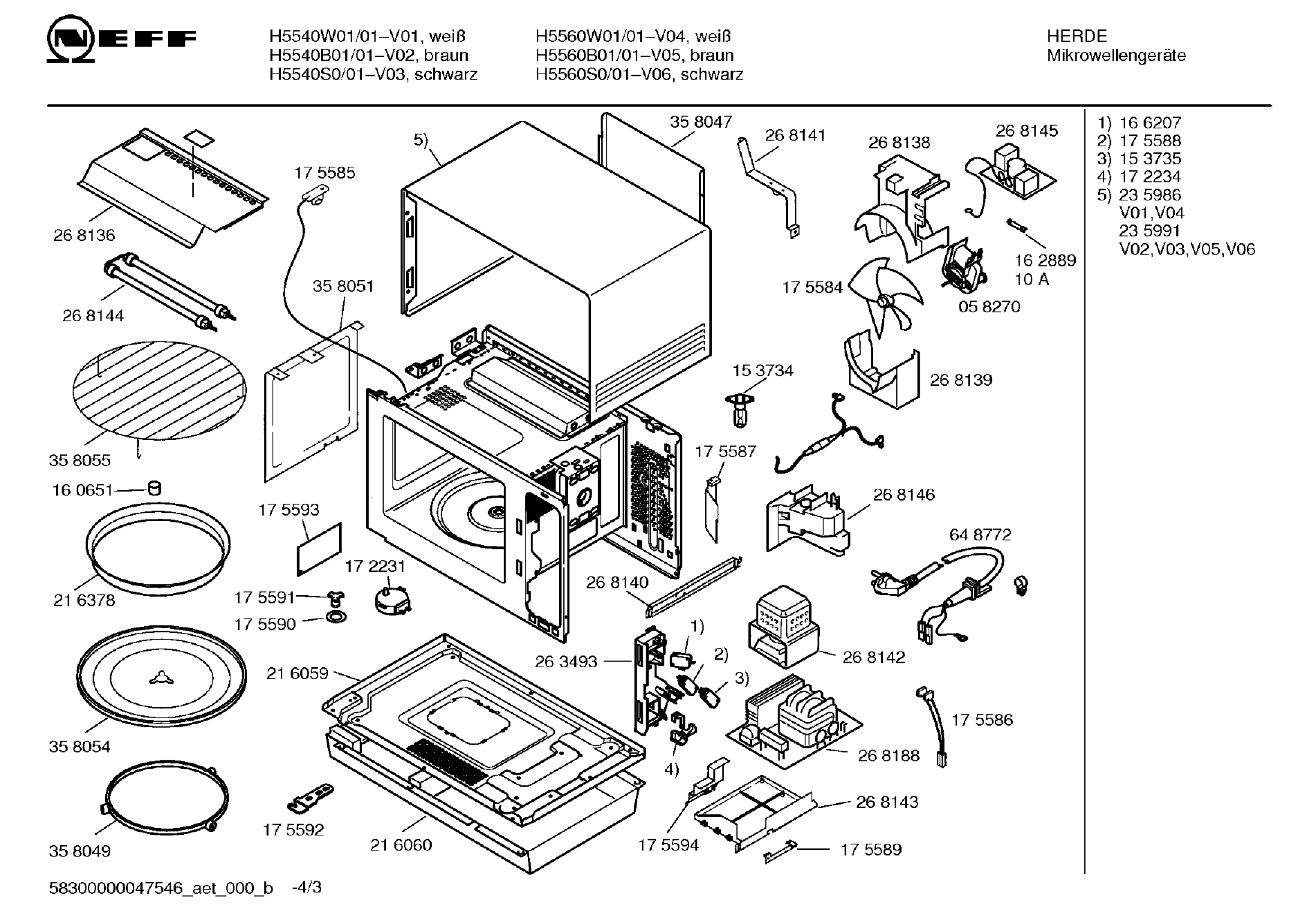 Explosionszeichnung Neff H5540W0/01 MW 5545