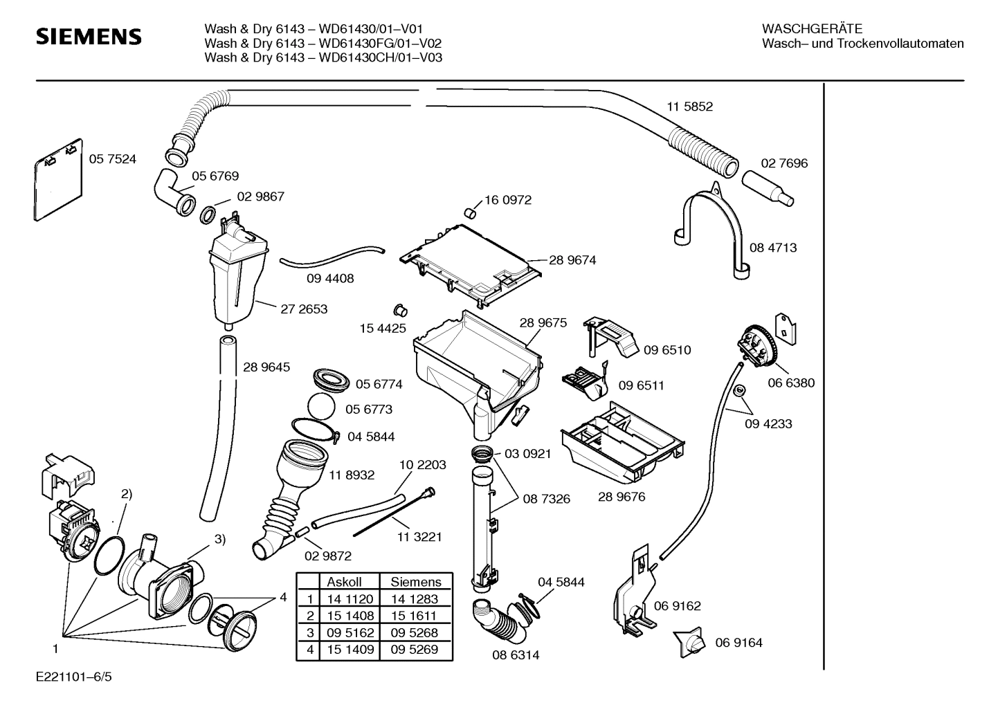 Explosionszeichnung Siemens WD61430FG/01 Wash&Dry 6143
