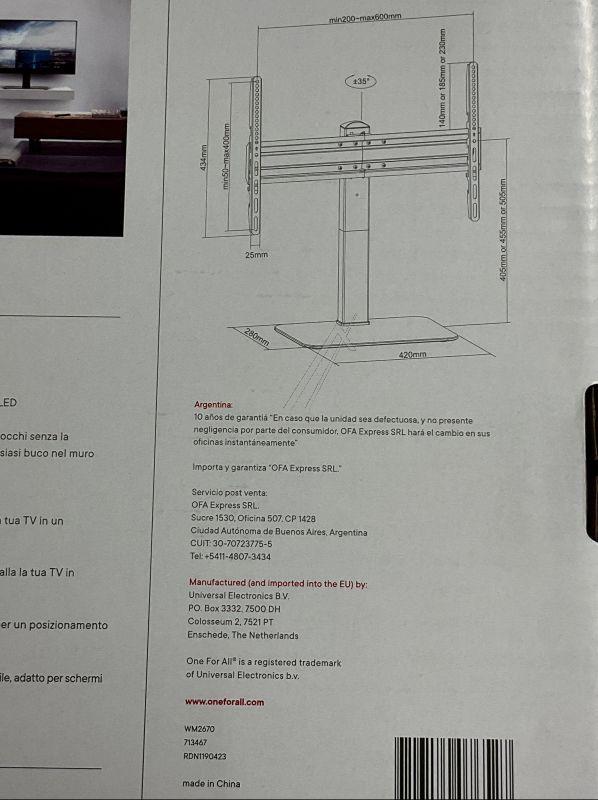 One for all WM2670 Standfuss - Smart line passend für universal tv standfuss 32 - schwenkbar