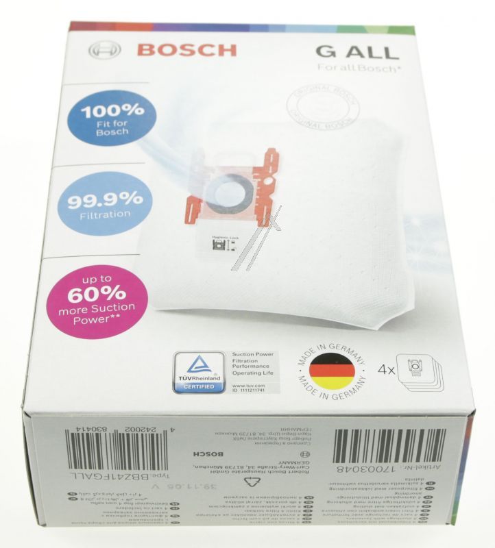 Staubsaugerbeutel 17003048 Bosch Siemens für Staubsauger Filterbeutel 4Stk BBZ41FGALL Ersatzteil