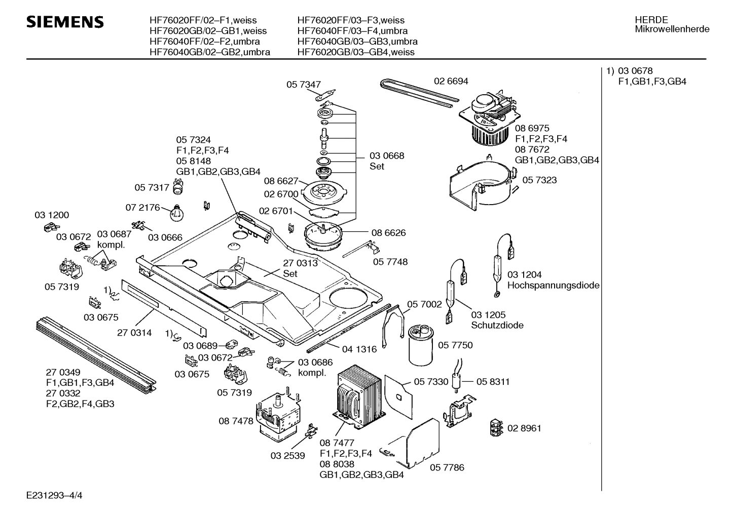 Explosionszeichnung Siemens HF76040FF/03