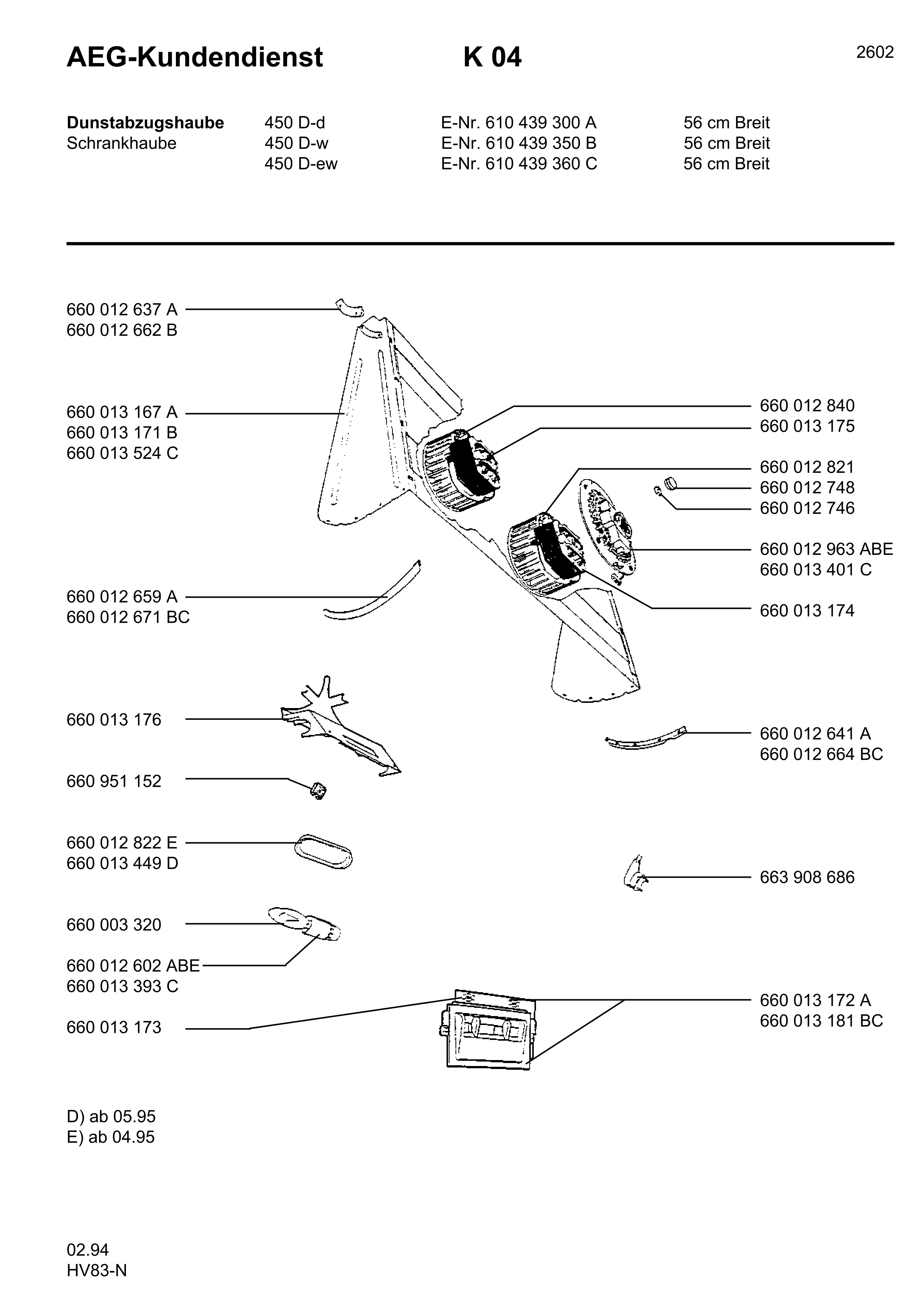 Explosionszeichnung AEG 61043935000 450 D - W