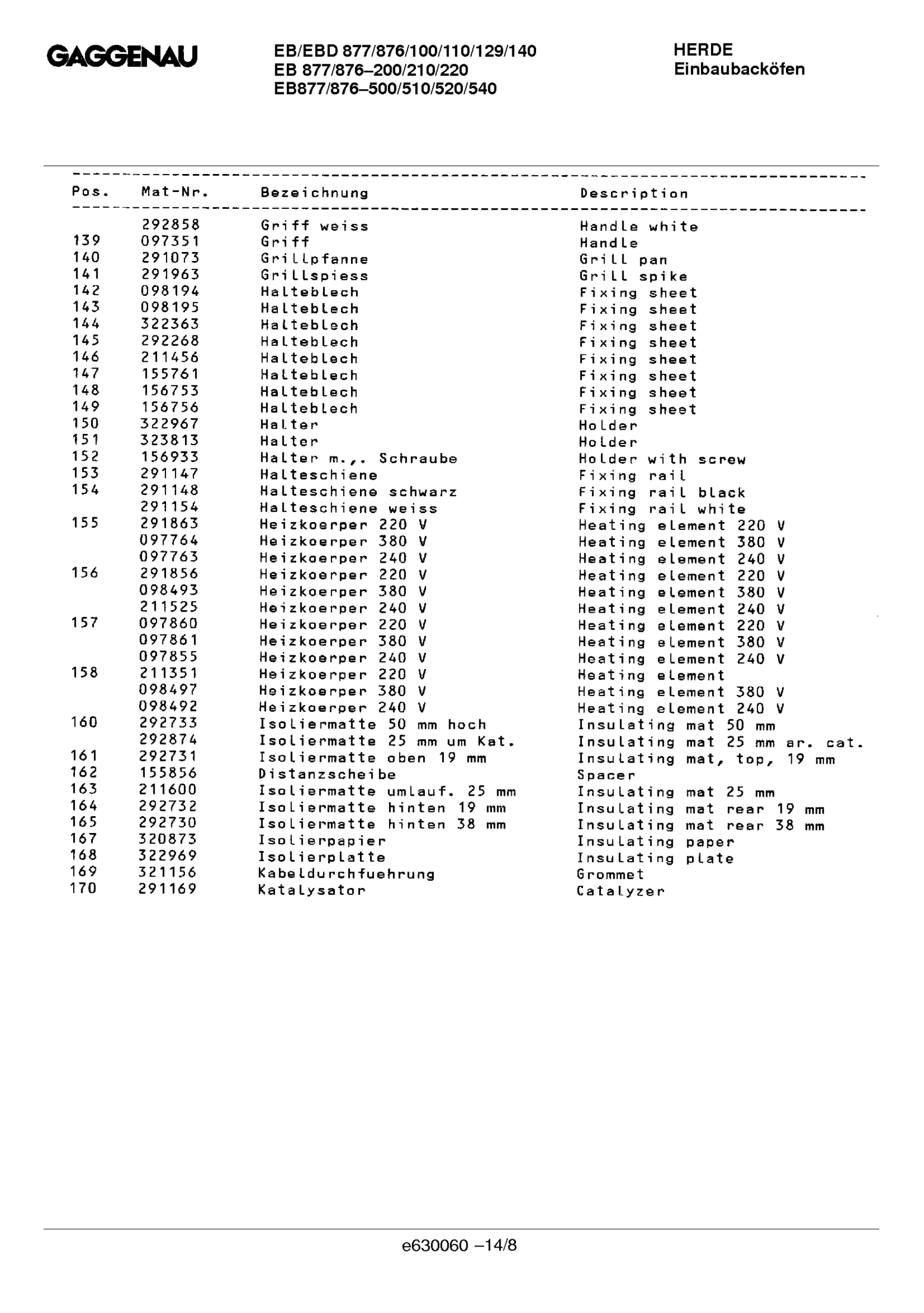 Explosionszeichnung Gaggenau EB876210(00)