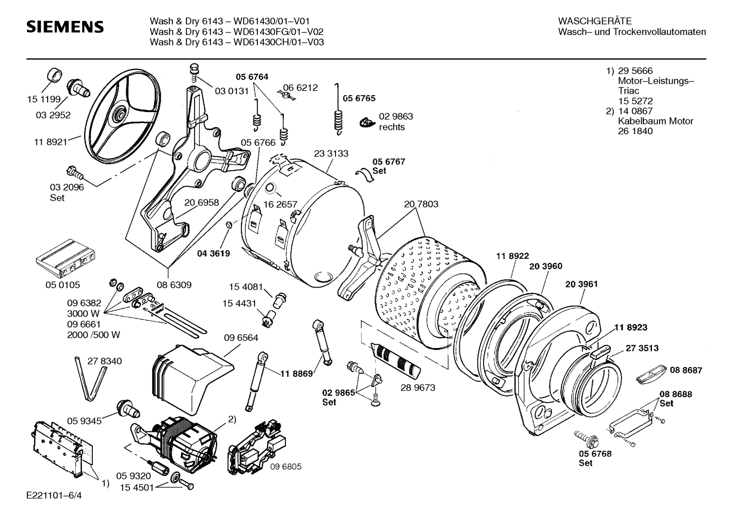 Explosionszeichnung Siemens WD61430FG/01 Wash&Dry 6143