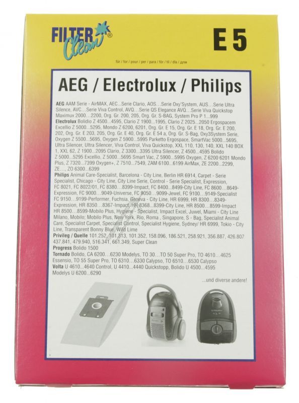 Filter Clean 000282K Staubsaugerbeutel - E5/ph5 staubbeutel für progress/electrolux/philips, 5 stück