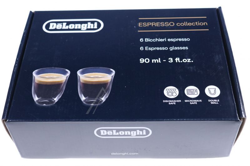 Delonghi 5513284431 Tasse - Dlsc300 espresso-kollektion, 90 ml, set mit 6 doppelwandigen gläsern