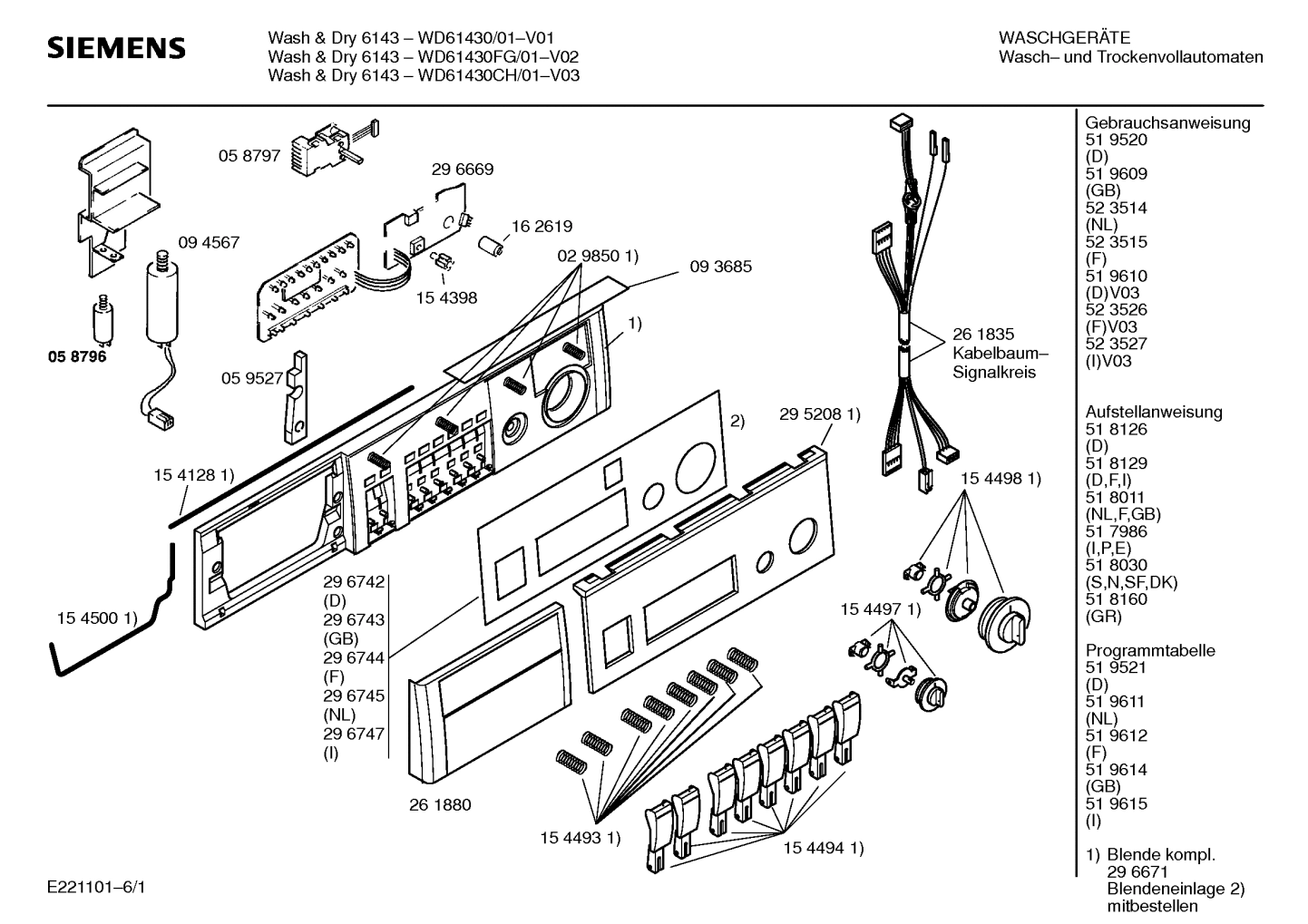 Explosionszeichnung Siemens WD61430FG/01 Wash&Dry 6143