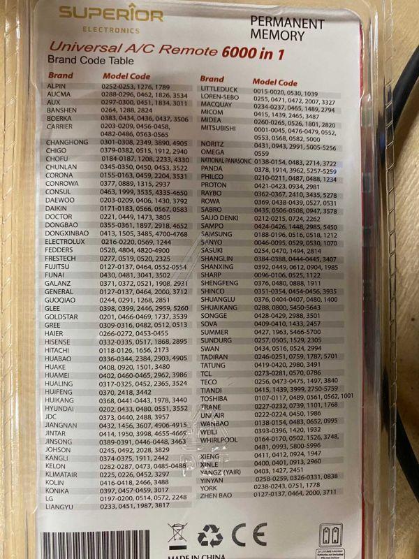 Superior SUPCU003 Fernbedienung - Airco-6000in1 ersatzfernbedienung für klimaanlagen