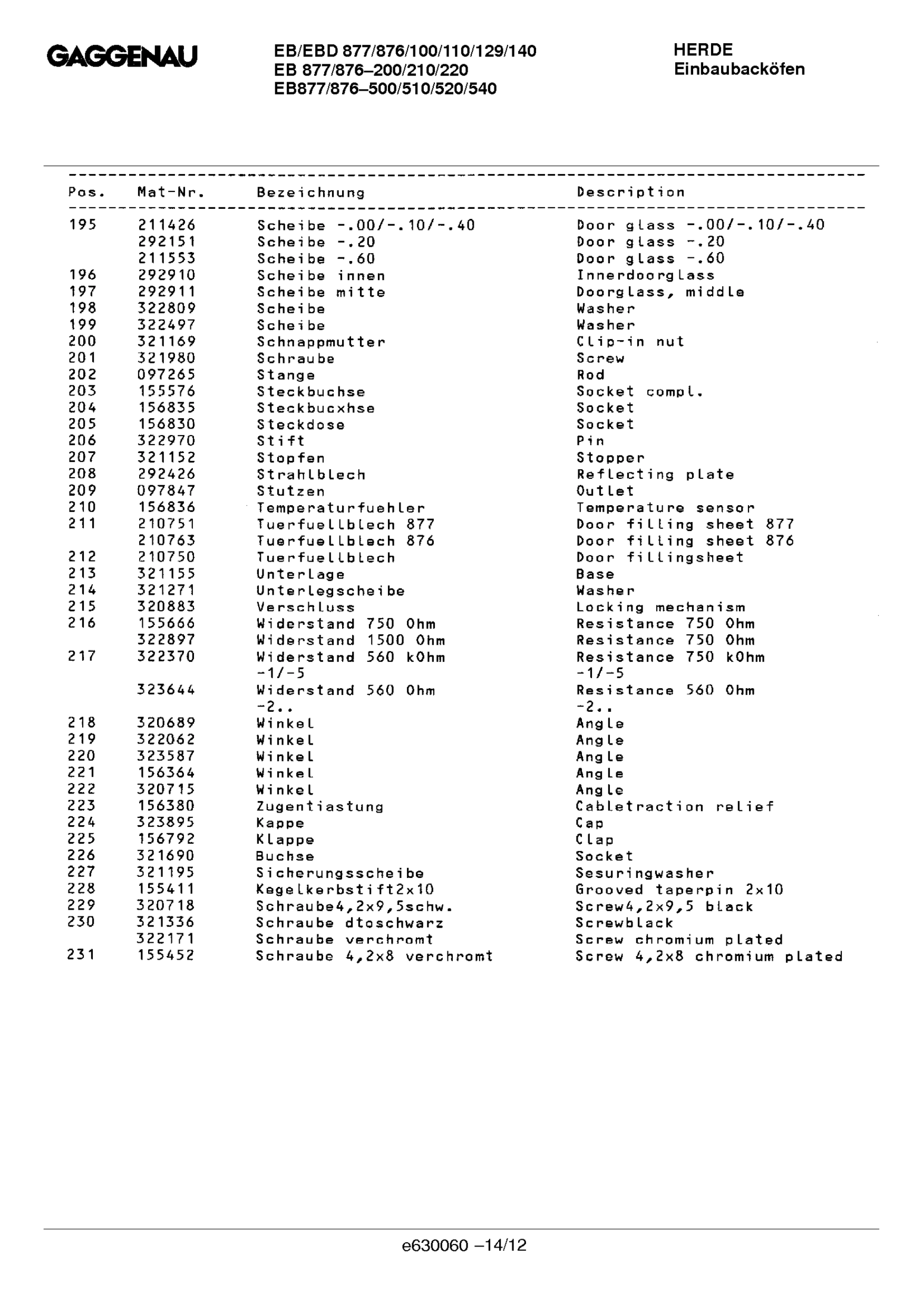 Explosionszeichnung Gaggenau EB876210(00)