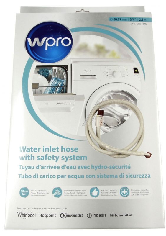 Whirlpool Indesit 484000008795 Einlaufschlauch - C00385518 sih250, wasserstopzulaufschlauch , 2,5 m, 10 bar, 90°c