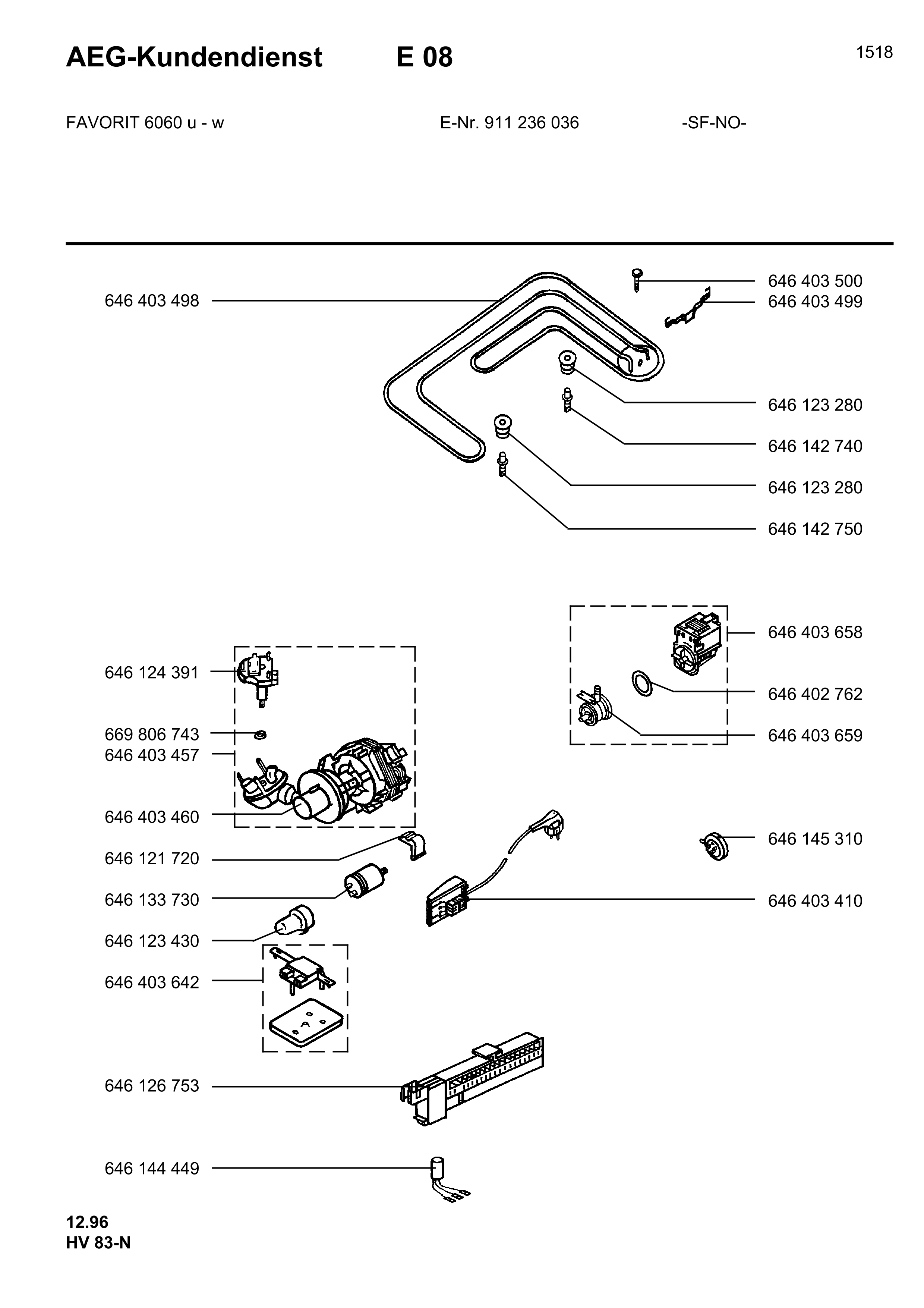 Explosionszeichnung AEG 91123603600 FAV6060U-W NSF