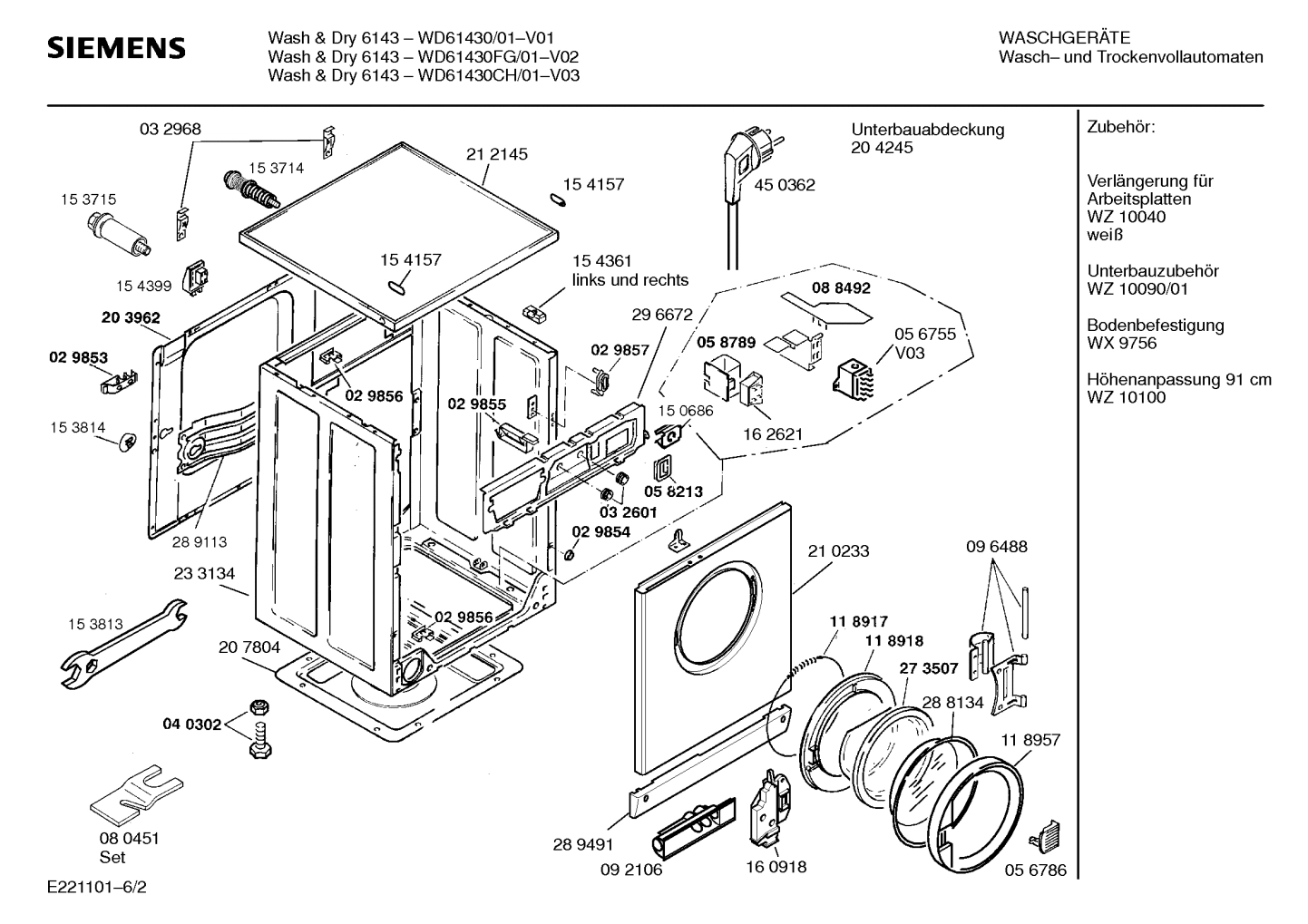 Explosionszeichnung Siemens WD61430FG/01 Wash&Dry 6143