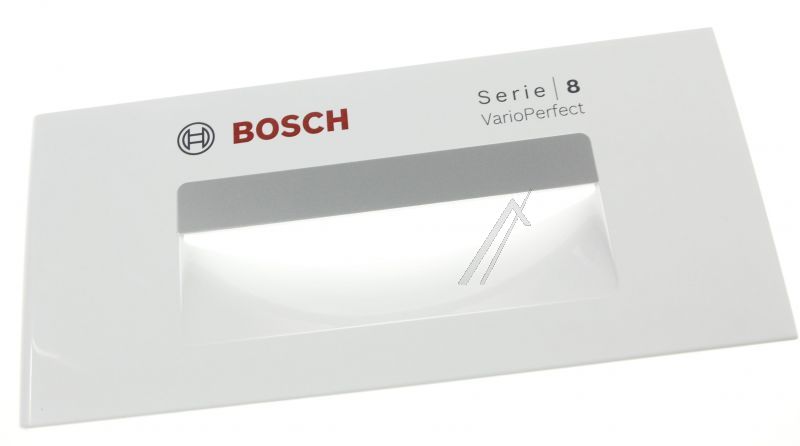 BSH Bosch Siemens 12004086 Griff - Ablage griffplatte - bo line weiss / silber bedruckt flamme